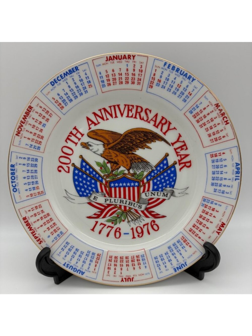 1976 200th Anniversary Bicentennial Calendar Plate Spencer Gifts Patriotic 9"